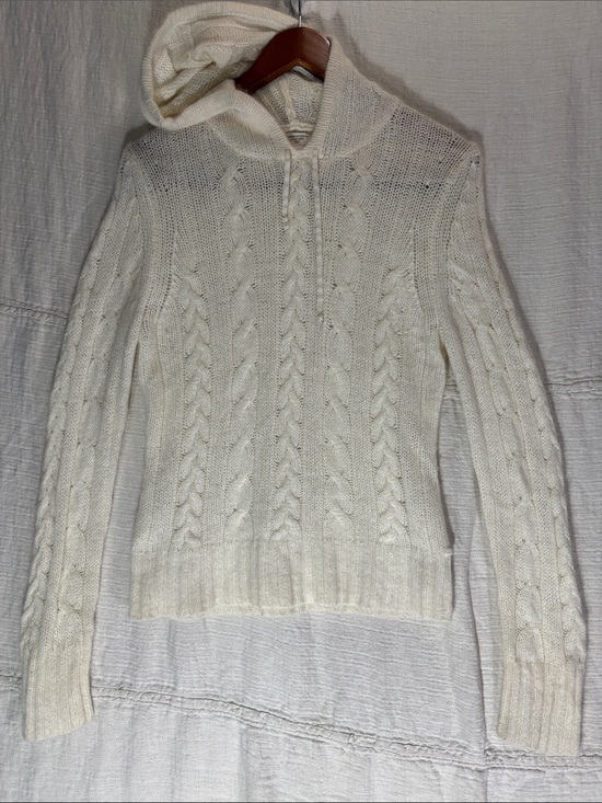American Eagle Outfitters Sweaters - Vtg Y2K American Eagle Angora Wool Blend Cable Knit Hooded Sweater Sheer XL